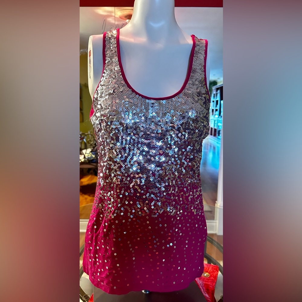 VENUS PINK SEQUIN STRETCHY TANK TOP- SIZE XS